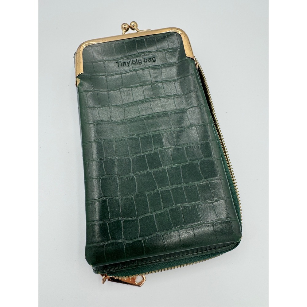 Tiny Big Bag Moma Dark Green Croc Embossed Wallet Crossbody Phone Bag